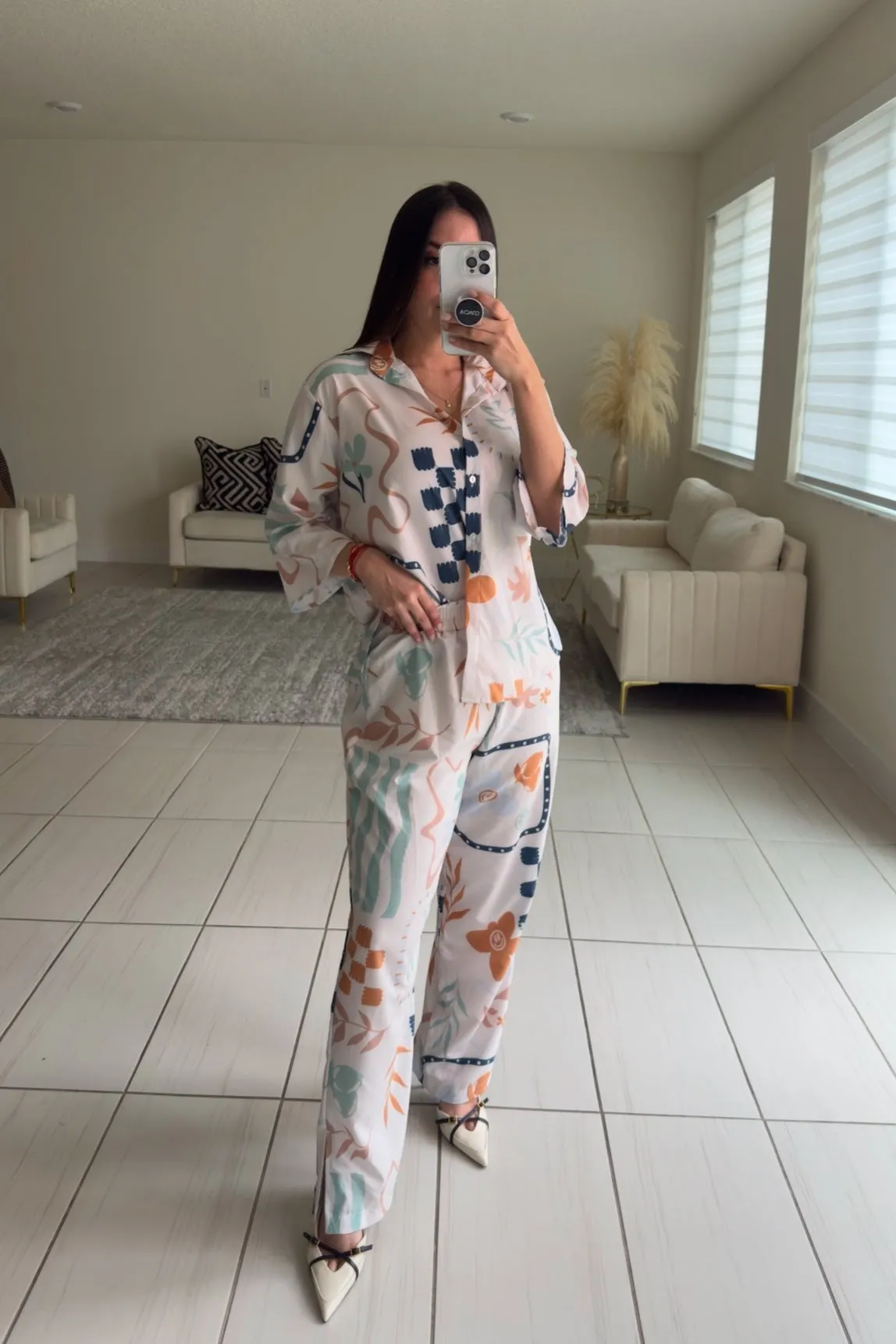 Spring Printed White Pants Set