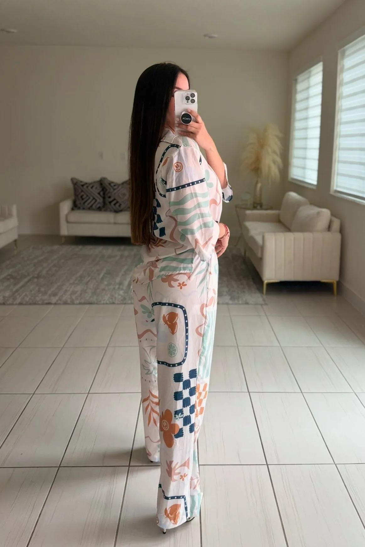 Spring Printed White Pants Set