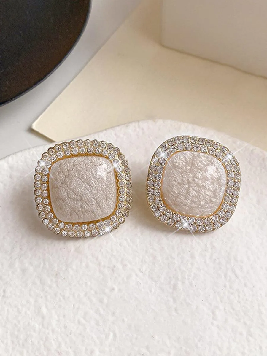 Square Double Rhinestone Stud Earrings MSE20011