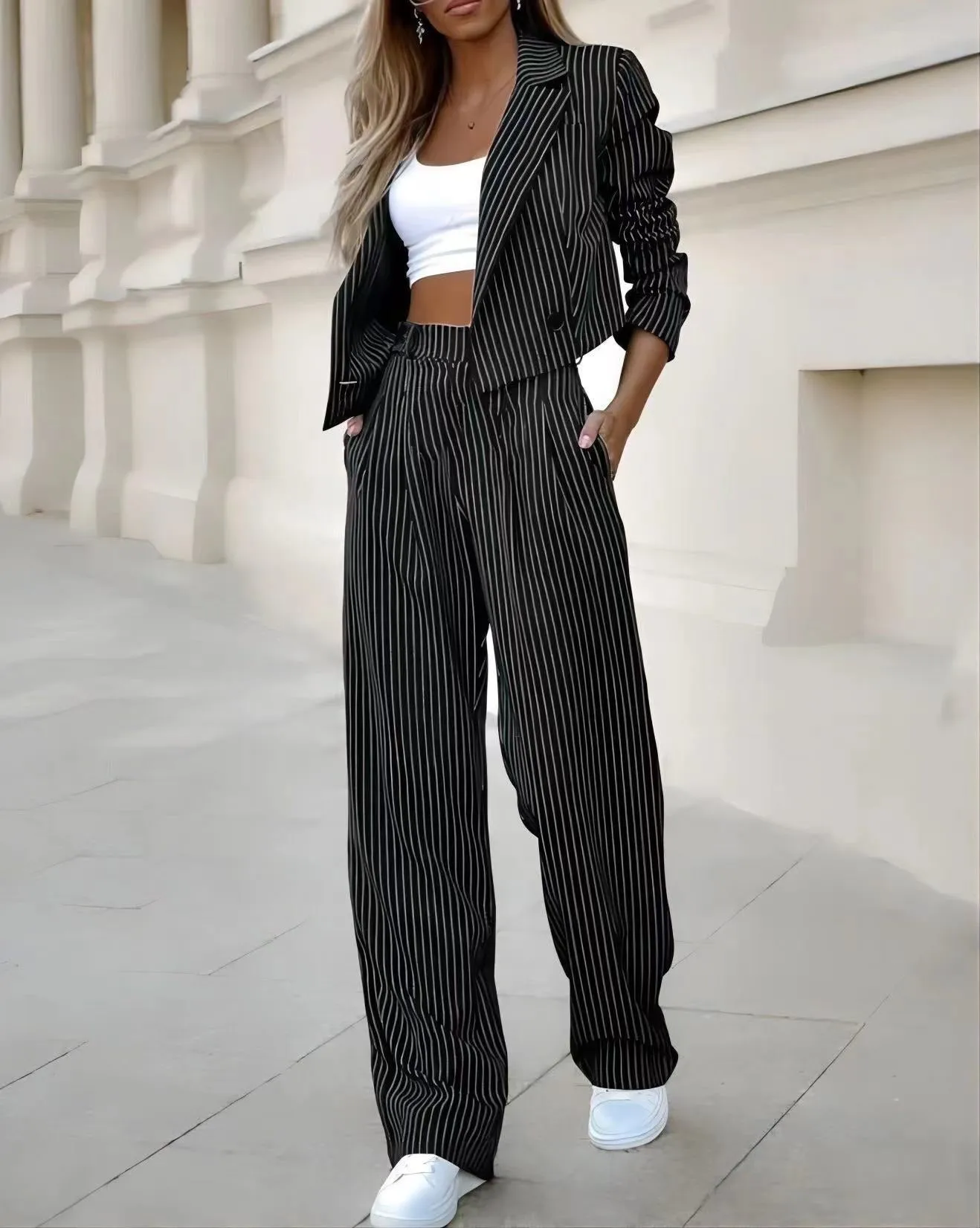Stylish Tweed Crop Blazer And Pants Outfit Set for Women | Ideal for Autumn