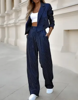 Stylish Tweed Crop Blazer And Pants Outfit Set for Women | Ideal for Autumn