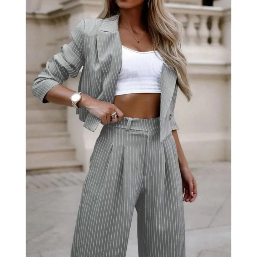 Stylish Tweed Crop Blazer And Pants Outfit Set for Women | Ideal for Autumn