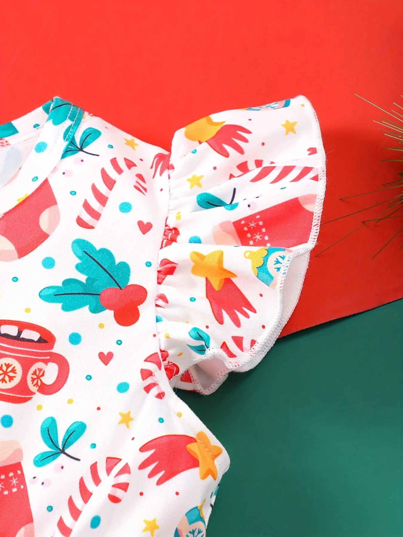 Summer Fun Girls' Flying Sleeve Christmas Printed Mesh Casual Dress