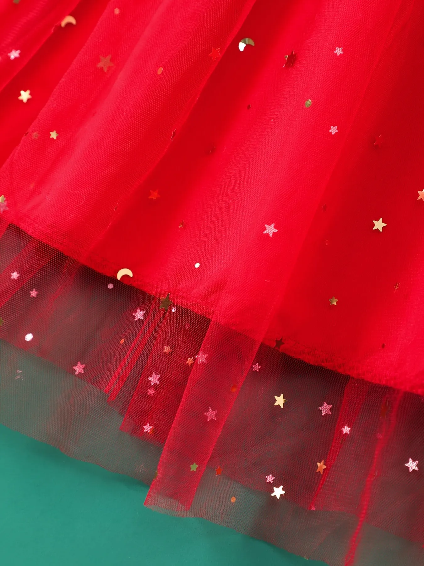 Summer Fun Girls' Flying Sleeve Christmas Printed Mesh Casual Dress