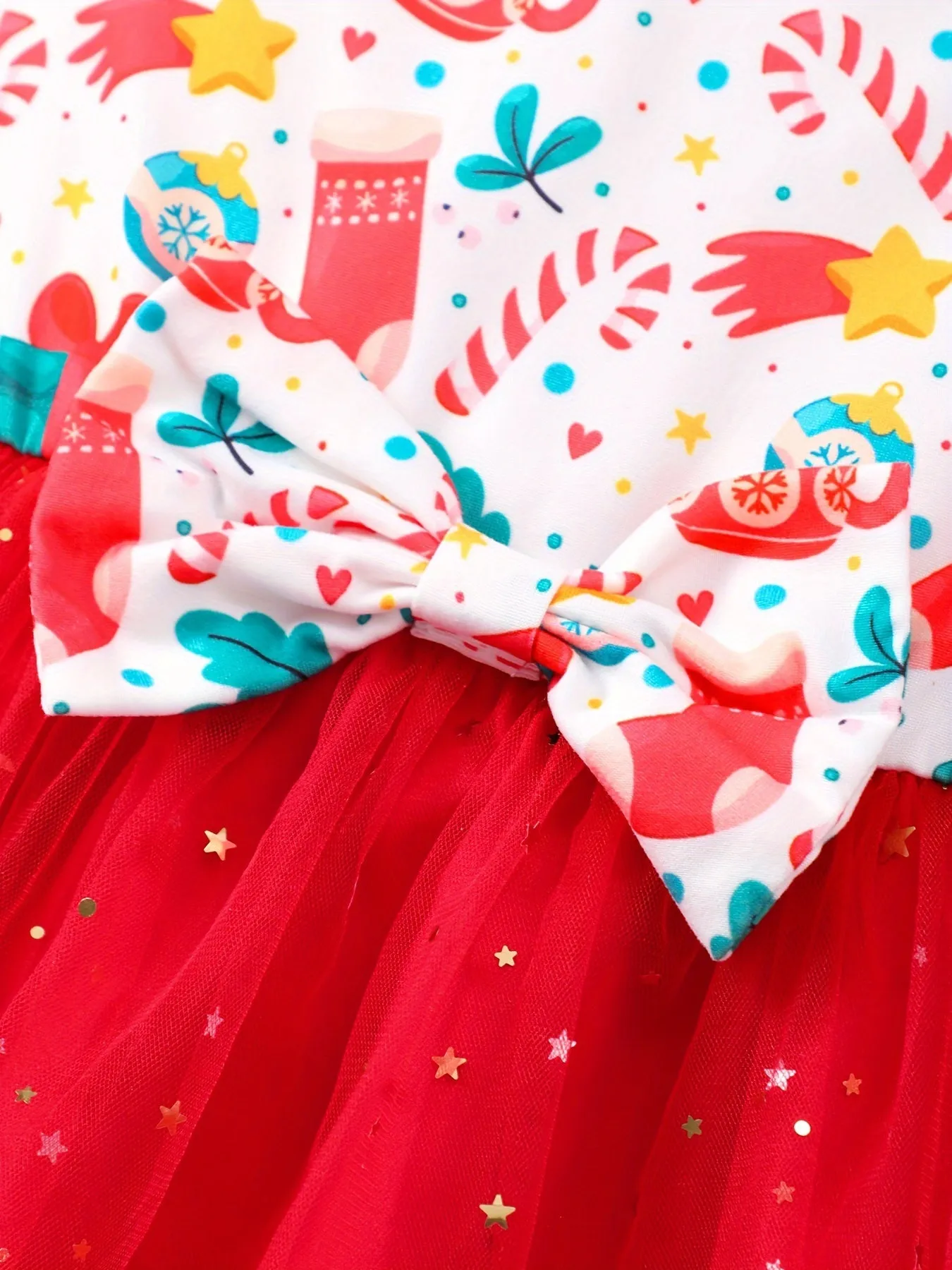 Summer Fun Girls' Flying Sleeve Christmas Printed Mesh Casual Dress