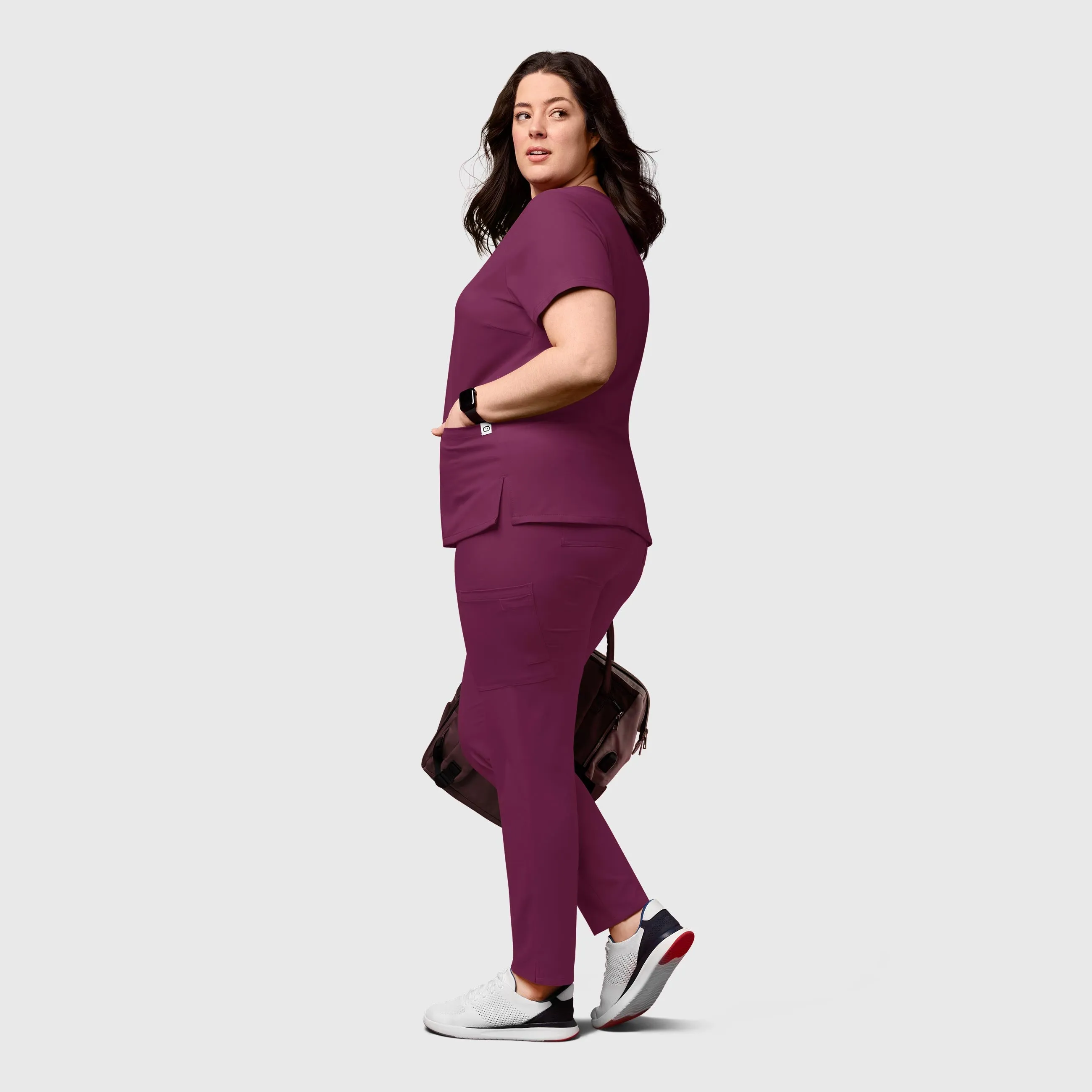 Thrive 5222 Cargo Straight Slim Leg Scrub Pants Wine