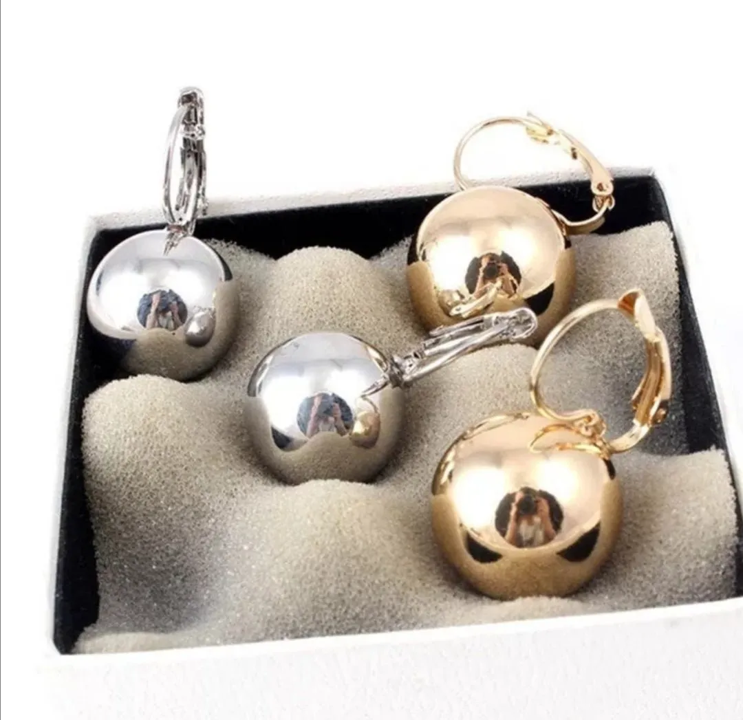 Vintage Big Round Ball Pendant Earrings Women Wedding Jewelry