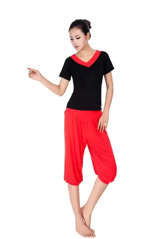 Woman modal yoga pants female summer solid belly dancing calf length pants