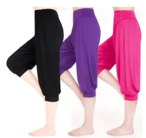 Woman modal yoga pants female summer solid belly dancing calf length pants