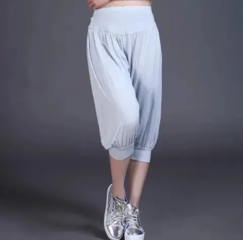 Woman modal yoga pants female summer solid belly dancing calf length pants