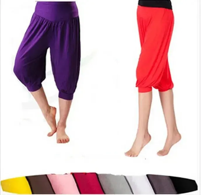 Woman modal yoga pants female summer solid belly dancing calf length pants