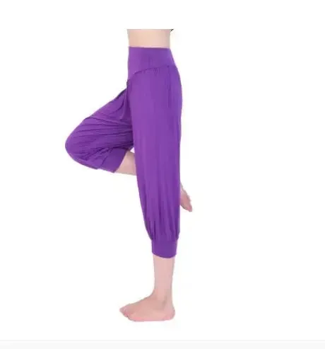 Woman modal yoga pants female summer solid belly dancing calf length pants