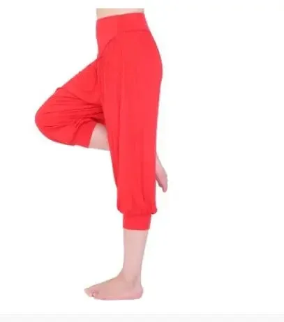 Woman modal yoga pants female summer solid belly dancing calf length pants