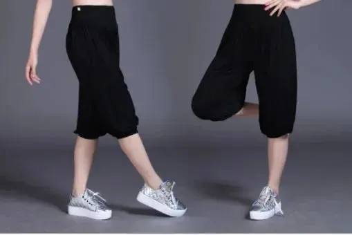 Woman modal yoga pants female summer solid belly dancing calf length pants
