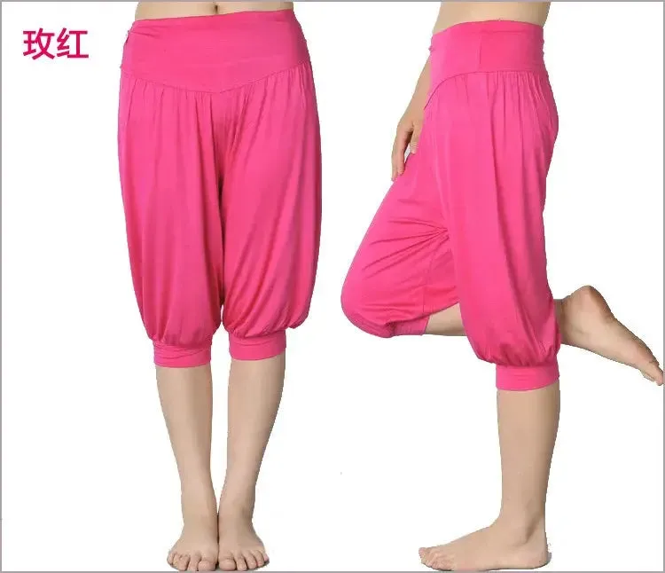 Woman modal yoga pants female summer solid belly dancing calf length pants