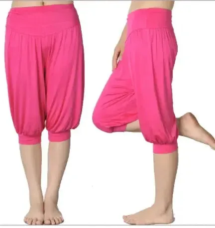 Woman modal yoga pants female summer solid belly dancing calf length pants