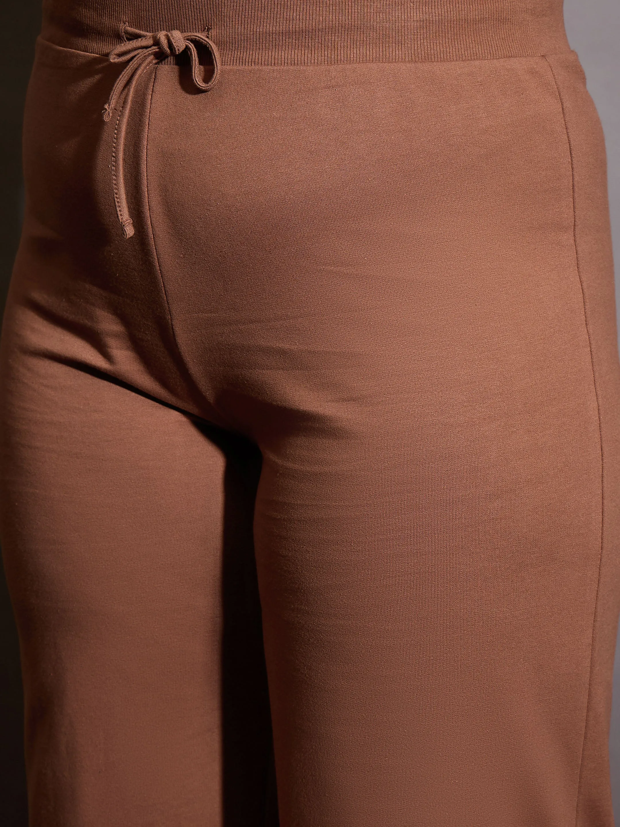 Women Brown Terry TOKYO Printed Sweatshirt with Track Pants