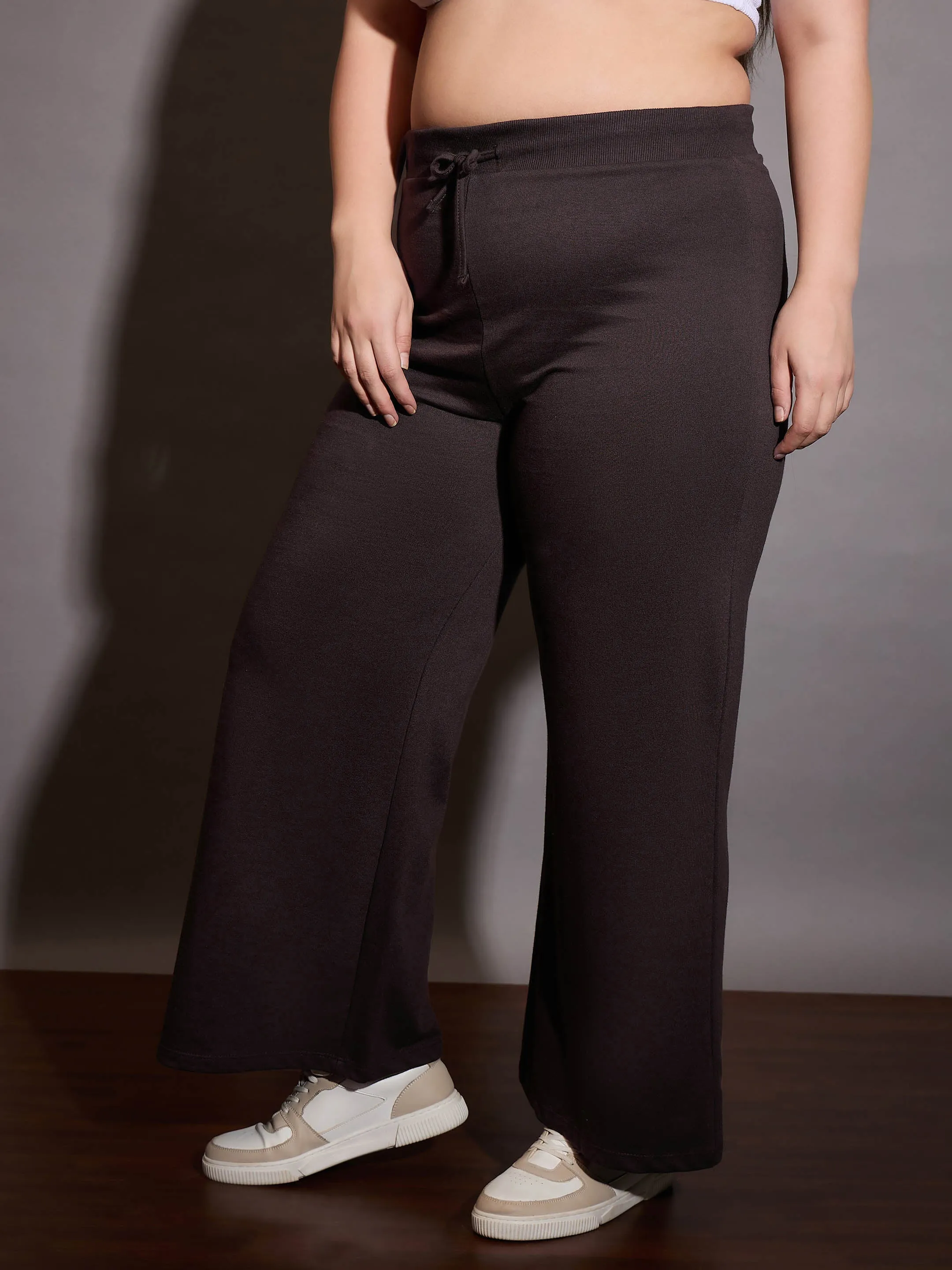 Women Coffee Brown Terry Drawstring Track Pants
