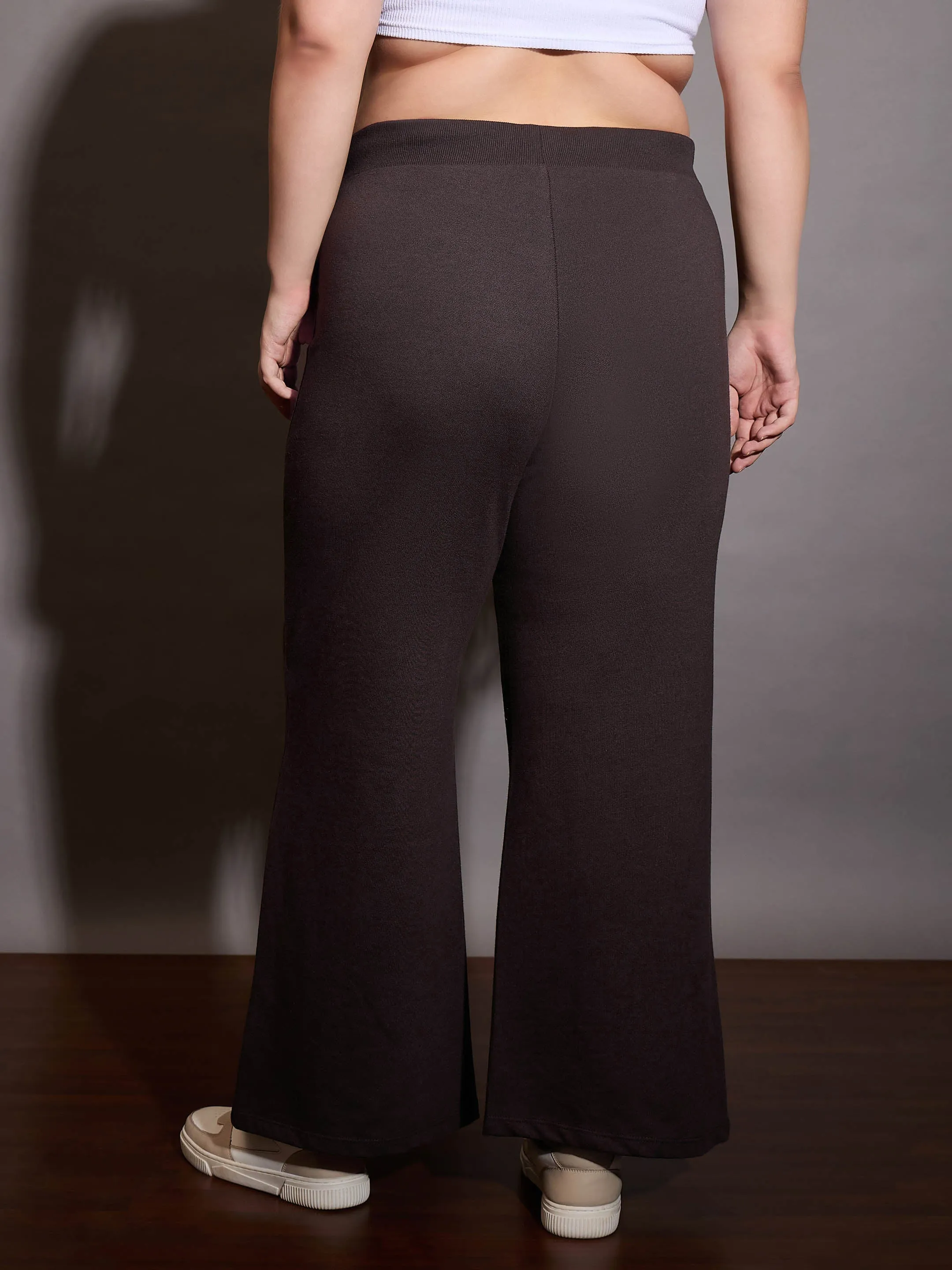 Women Coffee Brown Terry Drawstring Track Pants