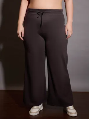 Women Coffee Brown Terry Drawstring Track Pants