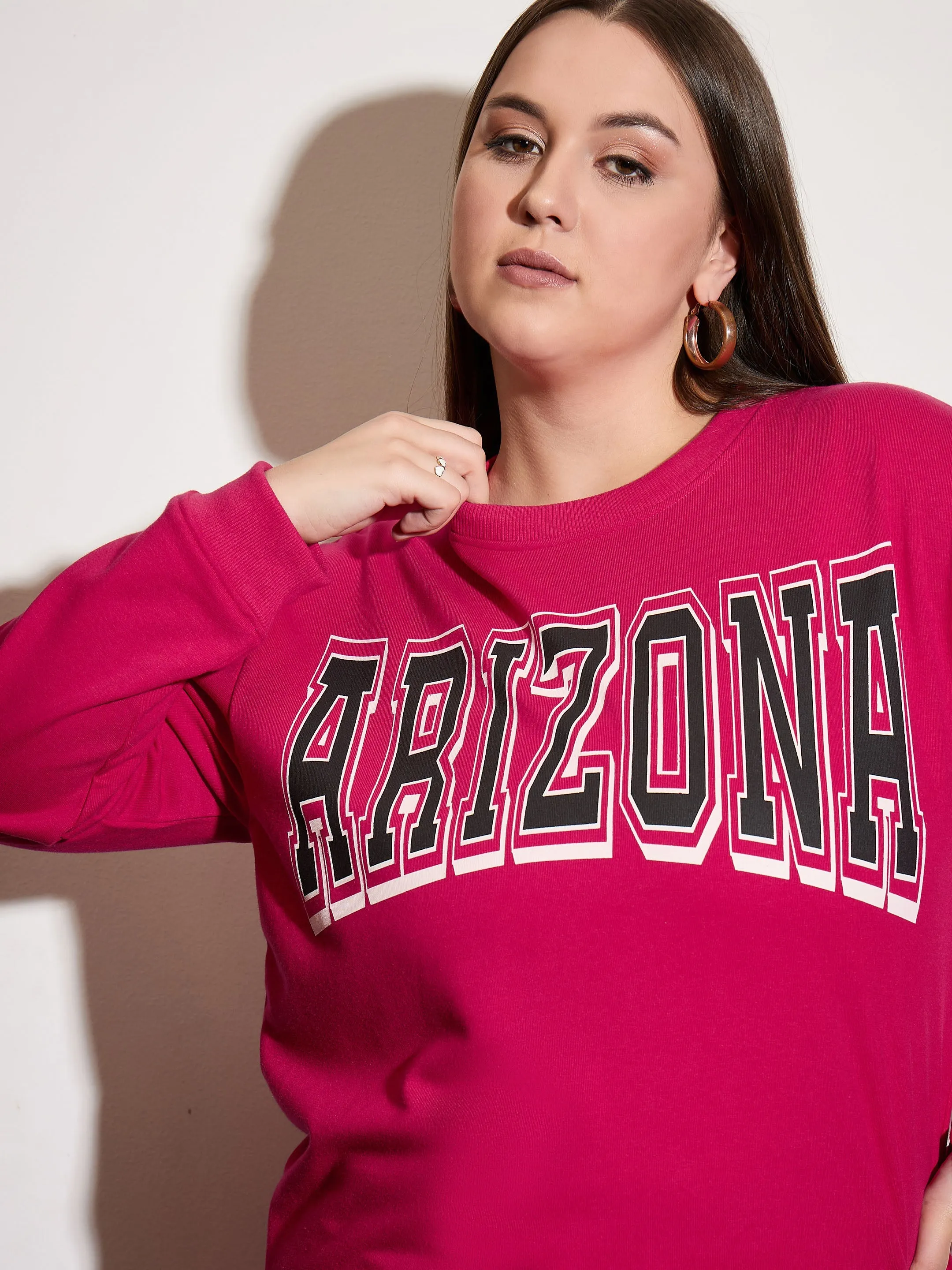 Women Fuchsia Terry ARIZONA Printed Sweatshirt with Track Pants