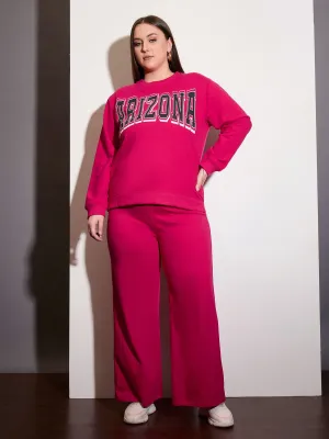 Women Fuchsia Terry ARIZONA Printed Sweatshirt with Track Pants