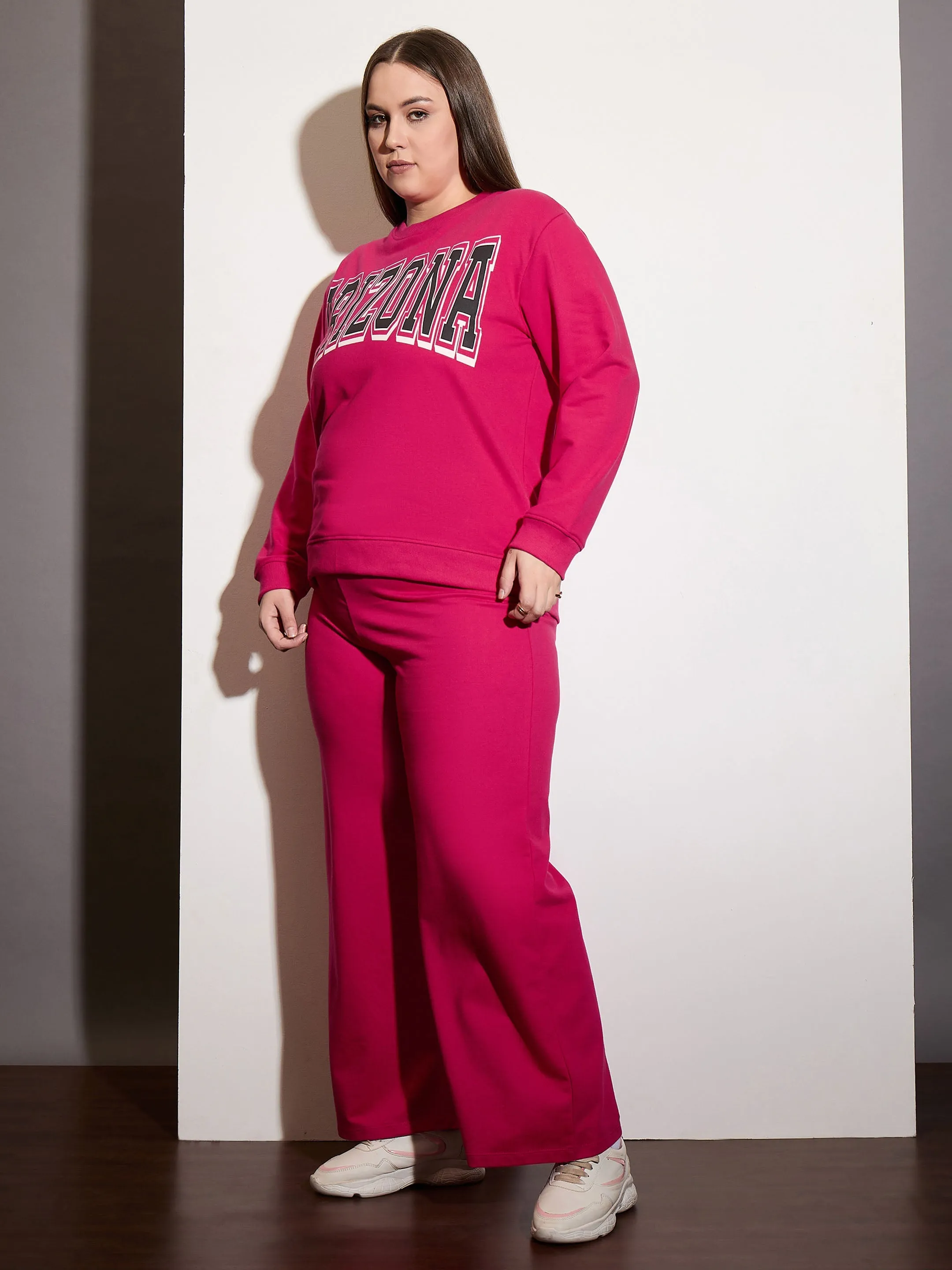 Women Fuchsia Terry ARIZONA Printed Sweatshirt with Track Pants