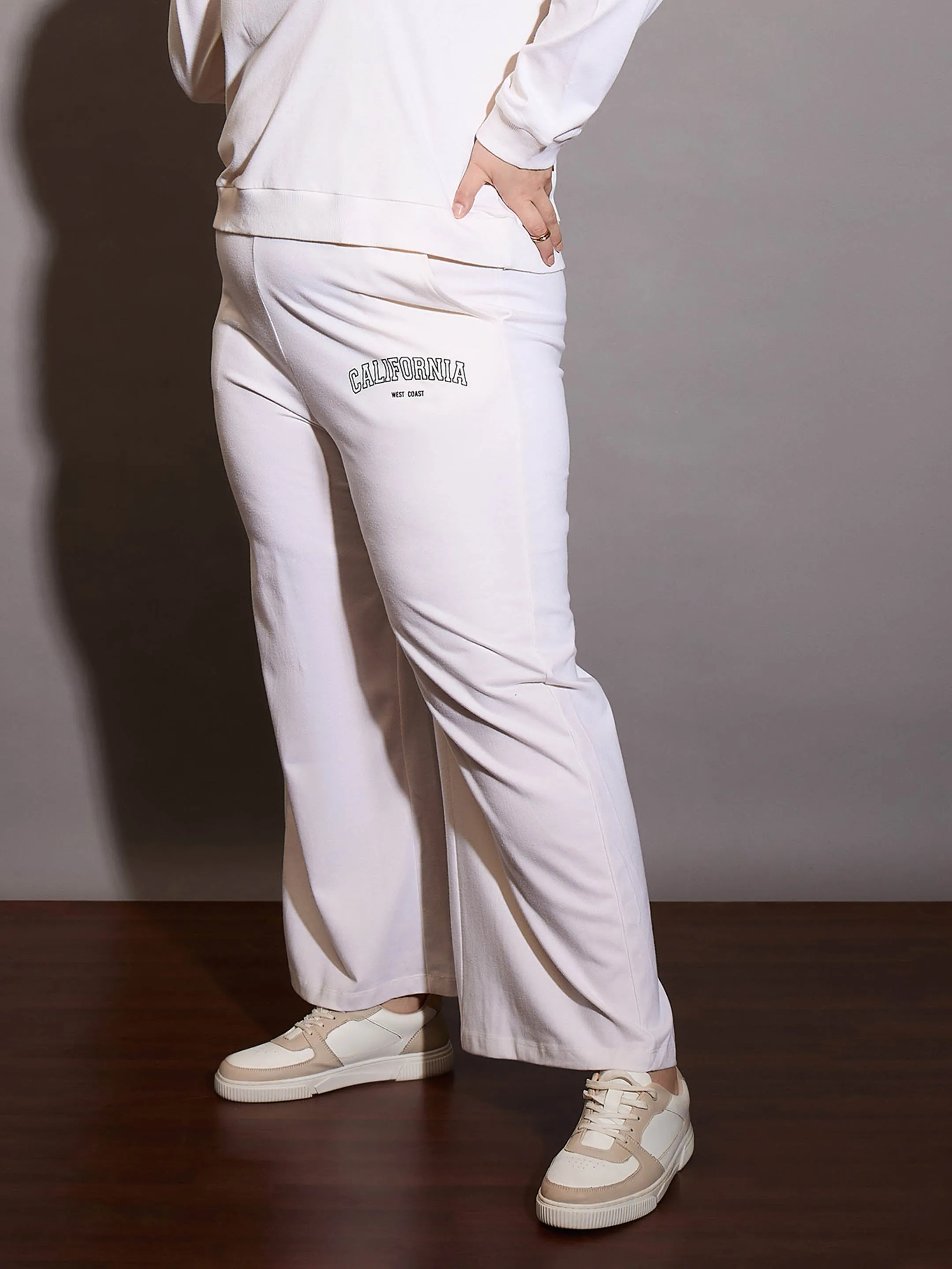 Women White CALIFORNIA Terry Track Pants
