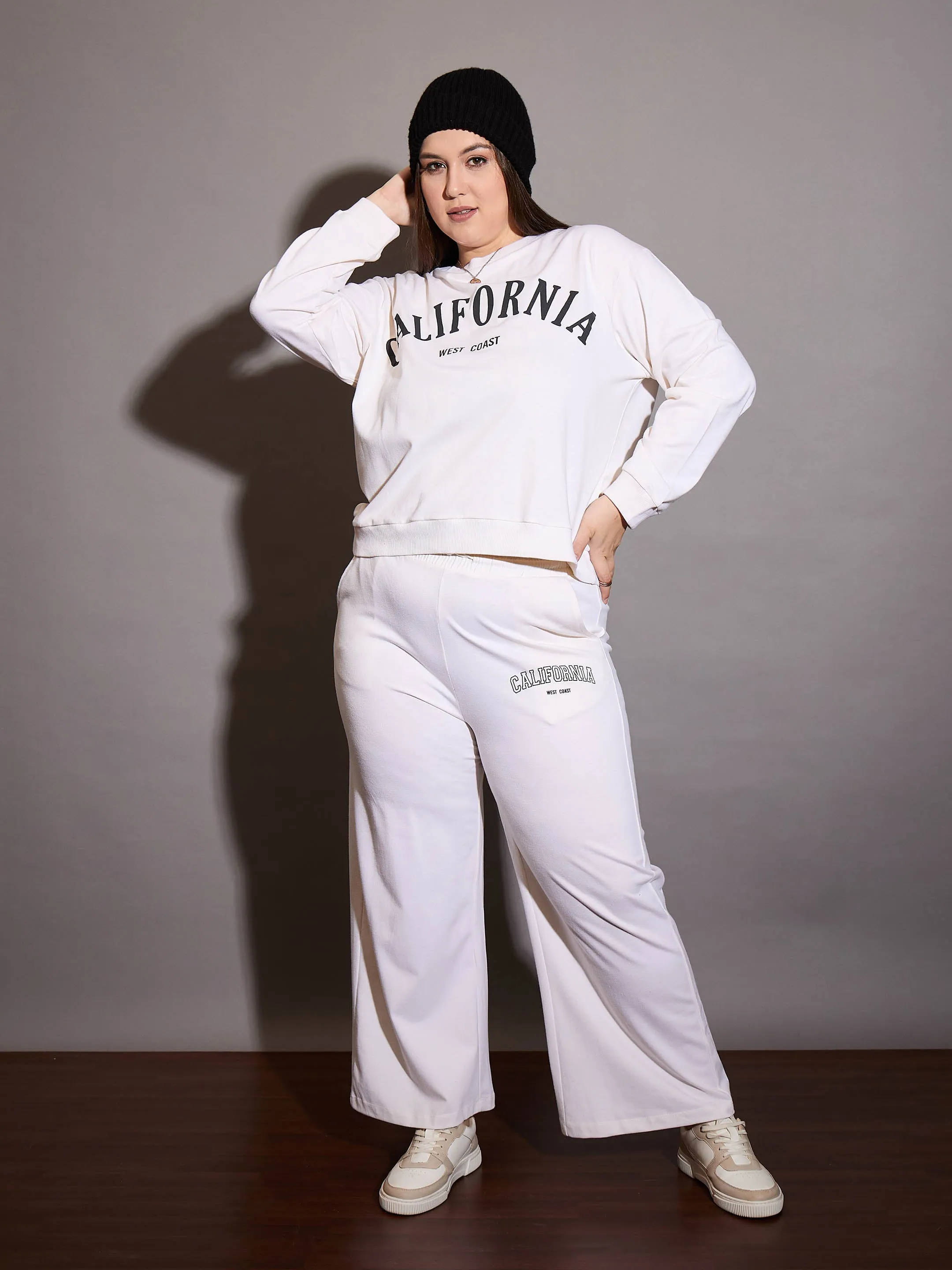 Women White CALIFORNIA Terry Track Pants