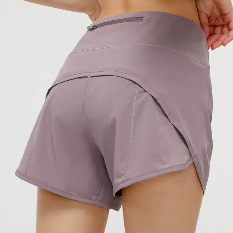 Women's 2 in 1 Running Shorts Gym Athletic Quick-Dry 4" Shorts with mesh inner layer  $ Zipper