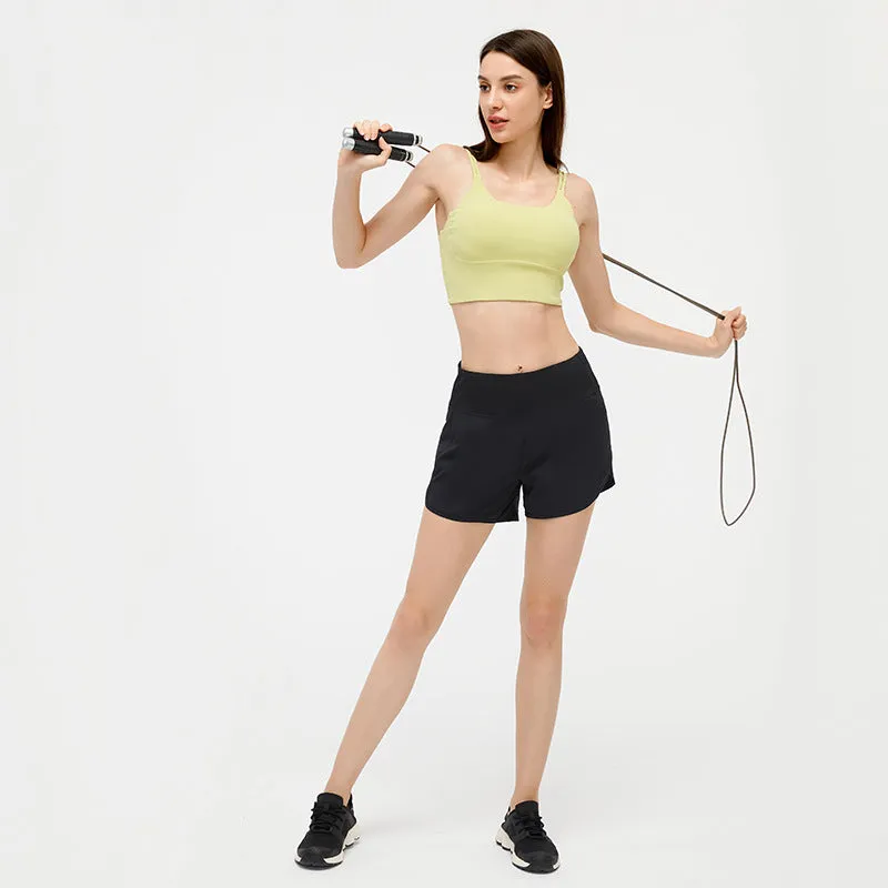 Women's 2 in 1 Running Shorts Gym Athletic Quick-Dry 4" Shorts with mesh inner layer  $ Zipper